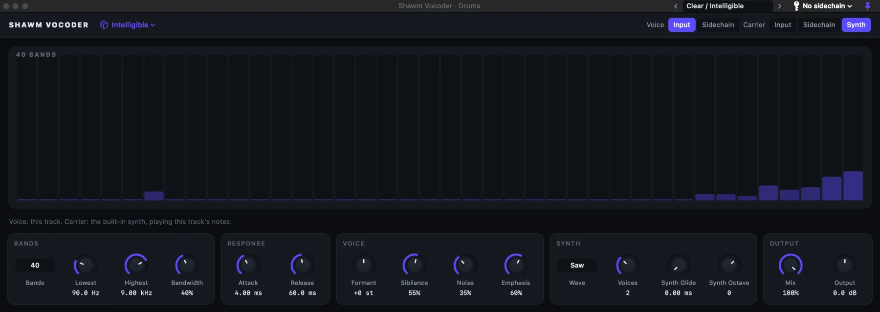 Shawm Vocoder's bands and controls