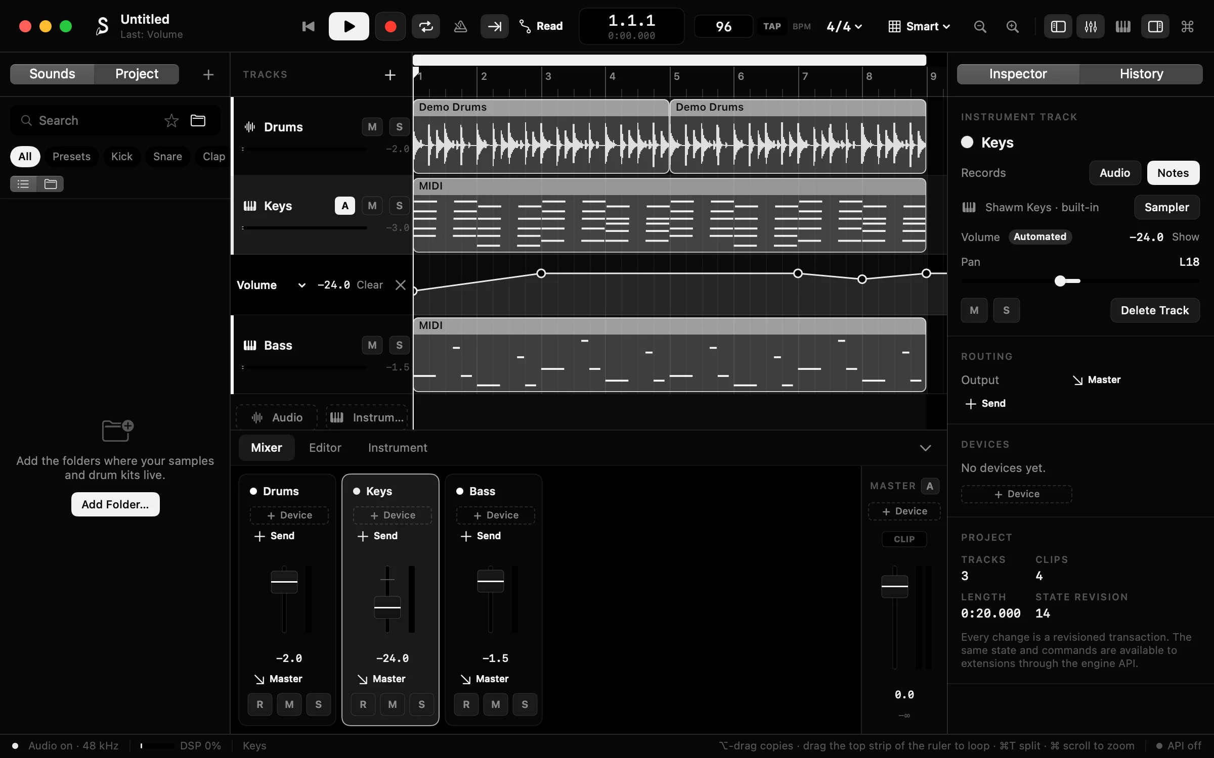 The Shawm studio in the Pitch Black theme